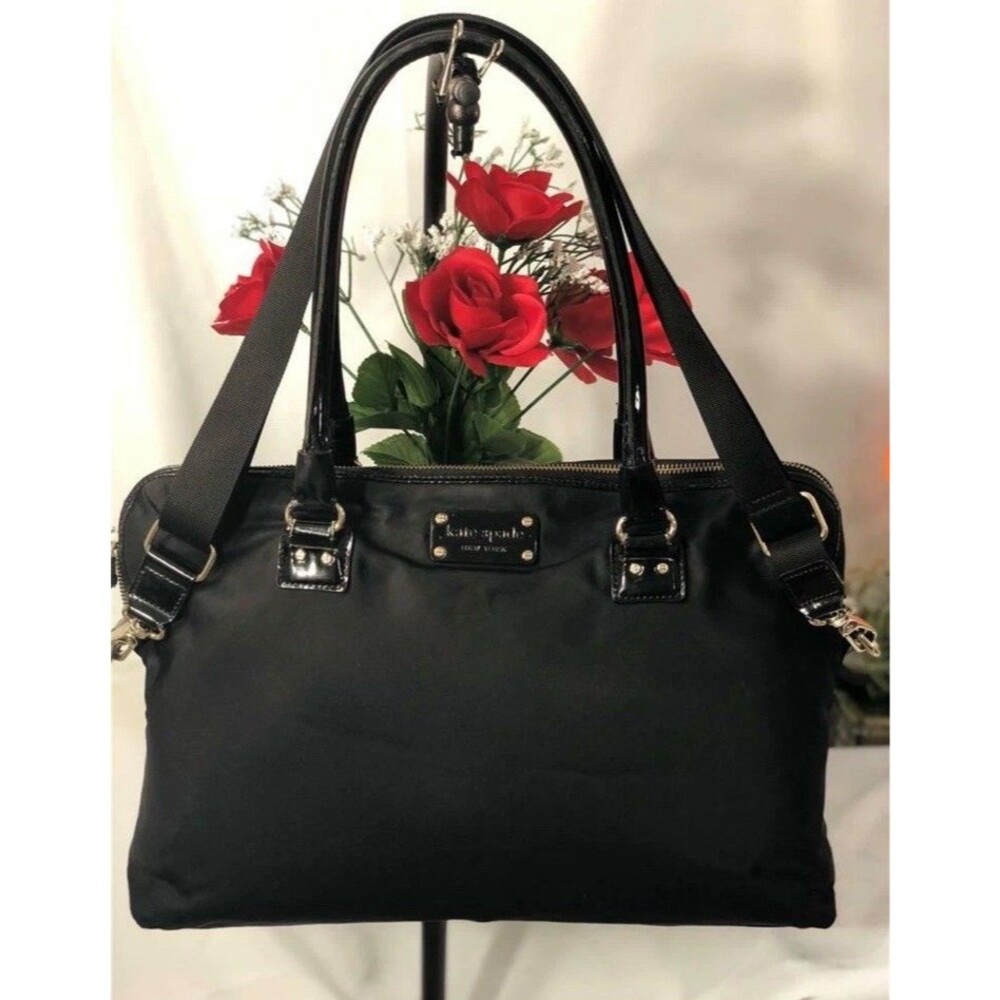 KATE SPADE NY Women's Black Nylon Patent Leather Carmen Shoulder Crossbody Bag